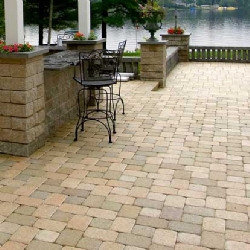 Decorative stone patio and custom wall