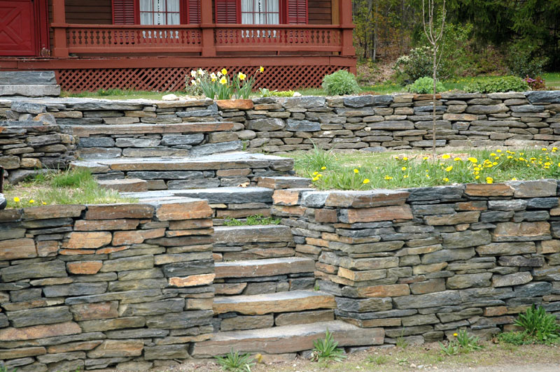 Brick Faced House with Tiered Retaining Wall